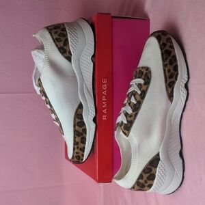 Rampage Raine Knit and Calf Hair White and Leopard Print Sneakers